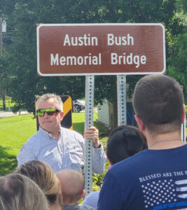 Rep Zeringue With New Bridge Sign